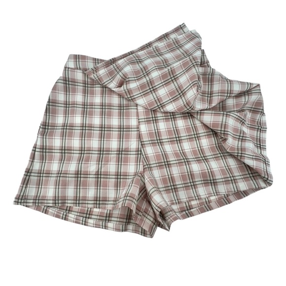 Lovely Day Pink Green Plaid Pleated Mini Skort Skirt Size Medium Women’s - Picture 3 of 7